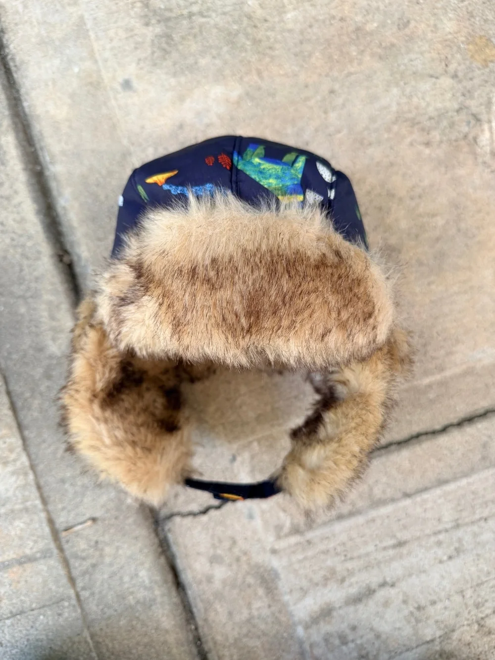 Kids Faux Fur Trapper Hat - Navy with Tan Fur 6-12 months